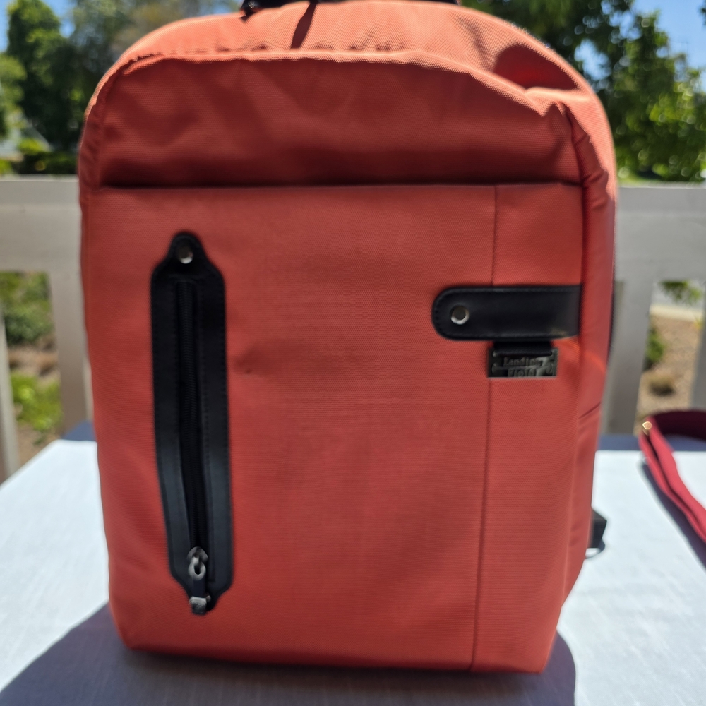 NWOT Landing Field Orange & Black Book Bag, Back Pack Computer Bag Cripsy Clean